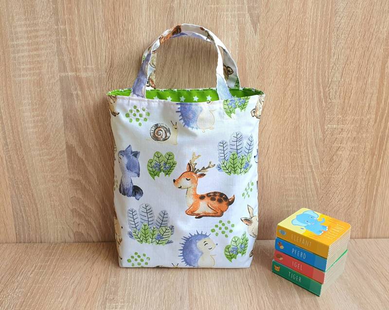 Kleiner Stoffbeutel Bunt, Kindertasche Mit Tieren, Kindergartenbeutel, Freundebuchtasche, Baumwollbeutel Für Kinder, Nachhaltig von Steffbags