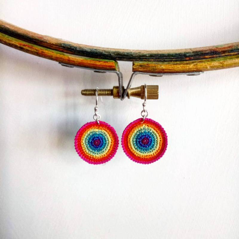 Regenbogen Ohrhänger Bunte Baumwollscheiben, 925Er Silber von SteffiGlaves
