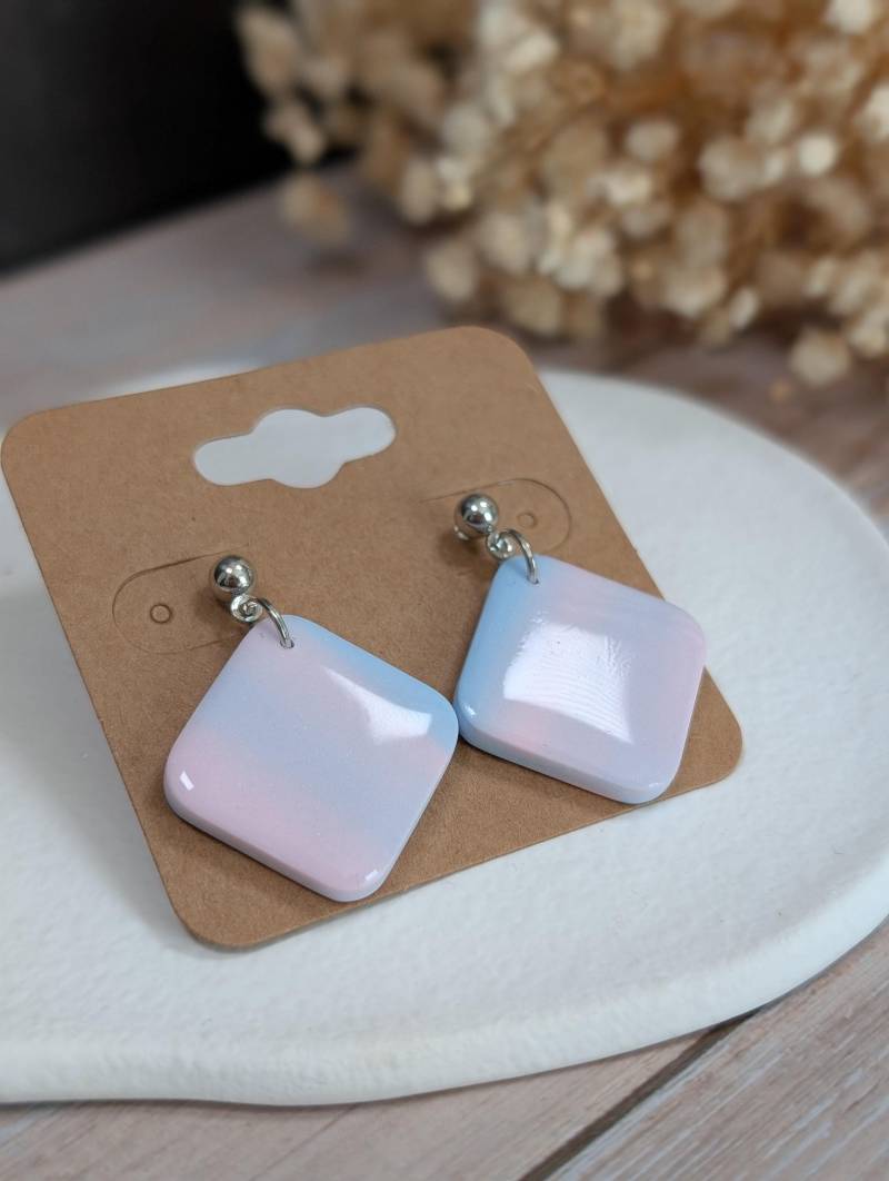 Pastellfarbende Fimo Polymer Clay Statement Ohrringe| Blau Und Rosé | Boho Chic Leicht Stillvoll Handgefertigt in Deutschland von SteffsPolymertique