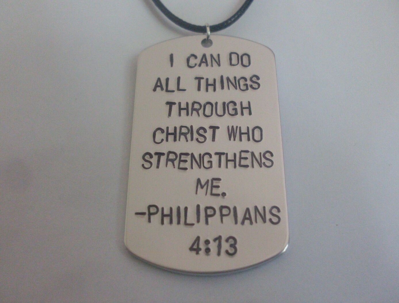 Ich Kann Alles Durch Christus, Der Mich Stärkt. -Philipper 0413 Bibel Dog Tag Kette Handarbeit Gestempelt Vers Ermutigung von StefisLilJewelryShop