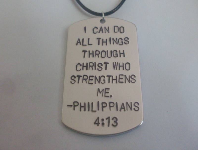 Ich Kann Alles Durch Christus, Der Mich Stärkt. -Philipper 0413 Bibel Dog Tag Kette Handarbeit Gestempelt Vers Ermutigung von StefisLilJewelryShop