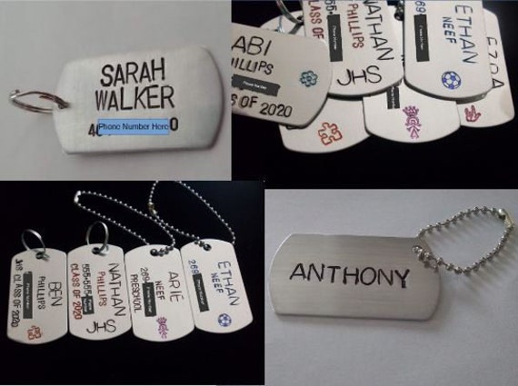 Rucksack Gym Tasche Id Tag Personalisierte Benutzerdefinierte Hand Gestempelt Mit Namen, Telefonnummer, Grade Und Einem Optionalen Stempel Split von StefisLilJewelryShop