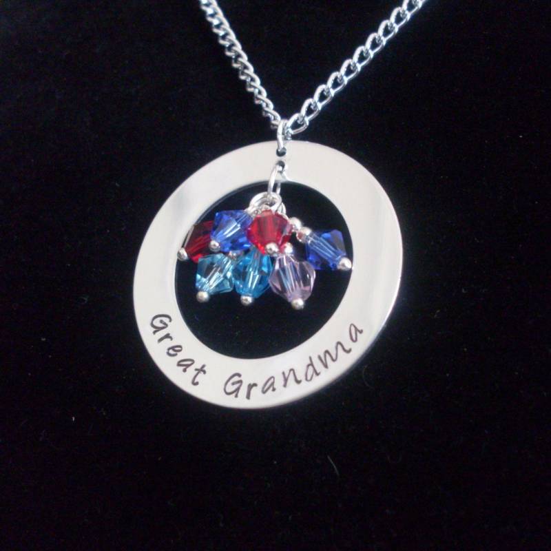 Tolle Oma Enkel Birthstones Halskette Personalisiert Mit Namen Hand Gestempelt 1, 25" Oder 1, 5" Aluminium Speziell Auf Bestellung Angefertigt von StefisLilJewelryShop