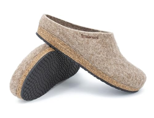 Stegmann Filzclog 108 Natur - Hausschuhe für Damen & Herren - Pantoffeln mit Kork Sohle Shetlandschaf Braun, 38 von Stegmann