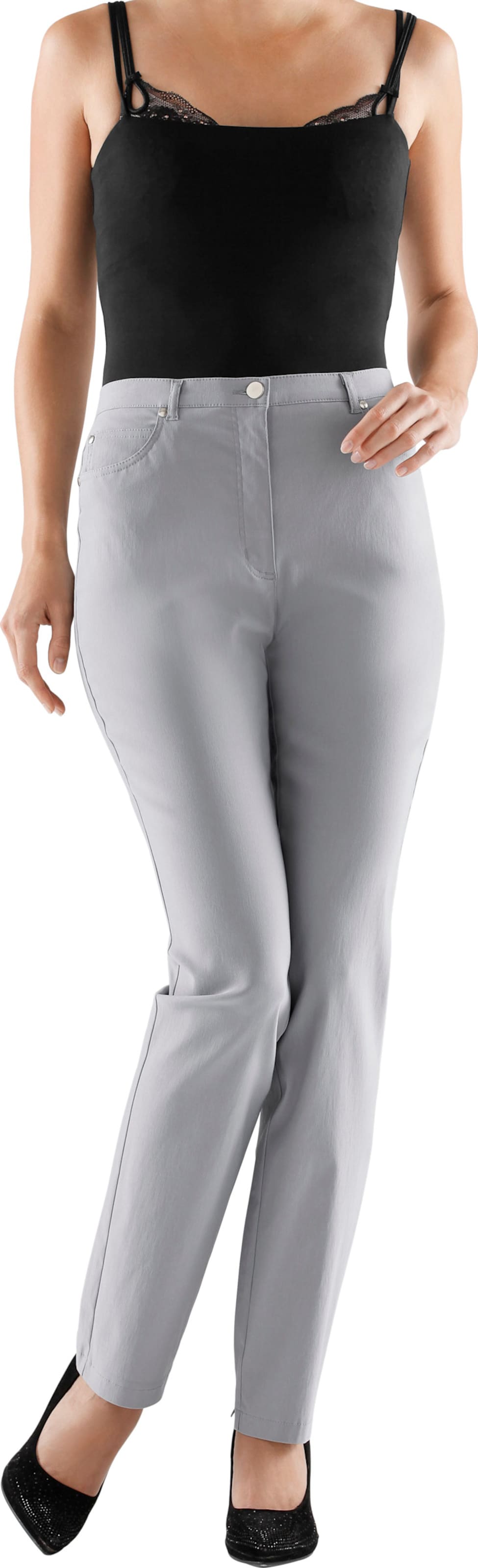 Sieh an! Damen 5-Pocket-Hose silbergrau von Stehmann Comfort line