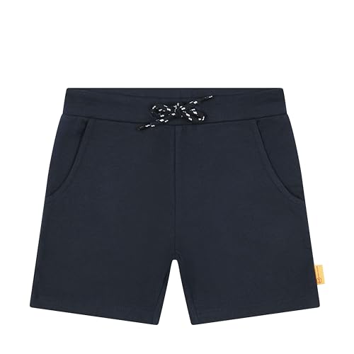 Steiff Jungen Shorts dunkelblau EU-Größe 104, Blue-Nights, Kurze Hose vielseitig kombinierbar, Sweatshorts, kleine Tasche mit Teddykopf, Gummibund mit Kordel für perfekten Sitz von Steiff