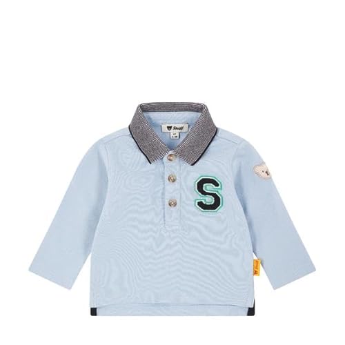 Steiff Poloshirt Langarm EU Größe 92 Chambray Blue, Polo-Shirt langärmelig, Polohemd für Kinder, Hemd mit Kragen, Longsleeve, weich und bequem, waschmaschinenfest von Steiff