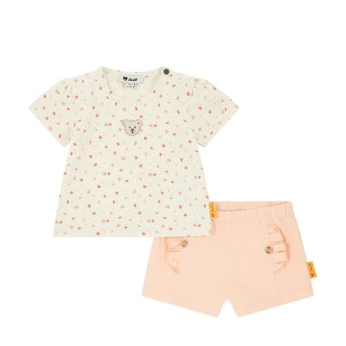 Steiff Set Shorts mit T-Shirt Kurzarm EU Größe 74 Antique White, Sommerhose kombiniert mit einem Kurzarm Shirt für jeden Anlass, lockere Bequeme Passform von Steiff