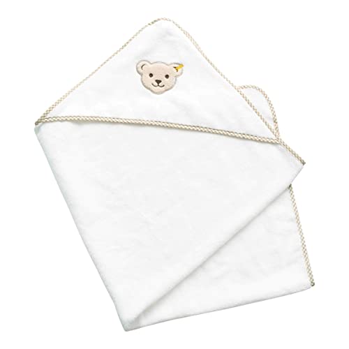 Steiff Unisex Baby Bath Towel With Hood Badetuch mit Kapuze, Bright White, 999 EU von Steiff