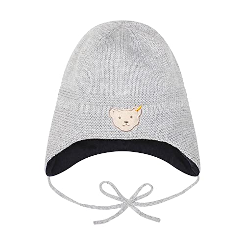 Steiff Unisex Baby Bommel Beanie-Mütze, Soft Grey Melange, 43 von Steiff