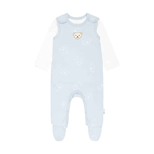 Steiff Unisex Baby Set Strampler mit Fuss + T-Shirt Langarm Kleinkind-Schlafanzüge, Celestial Blue, 56 von Steiff