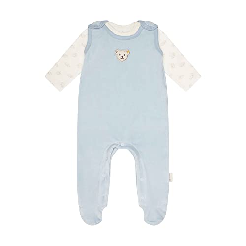 Steiff Unisex Baby Set Strampler mit Fuss + T-Shirt Langarm Kleinkind-Schlafanzüge, Celestial Blue, 80 von Steiff