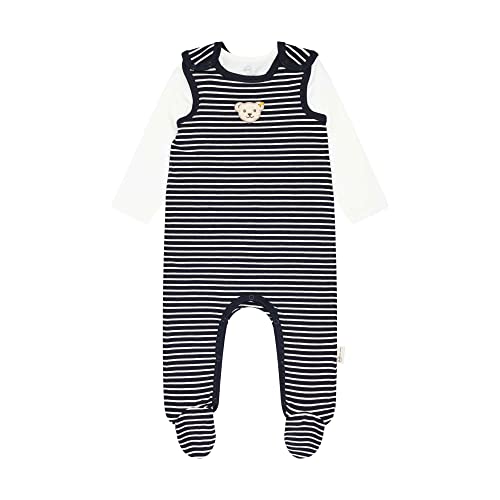 Steiff Unisex Baby Set Strampler mit Fuss + T-Shirt Langarm Kleinkind-Schlafanzüge, Navy, 56 von Steiff