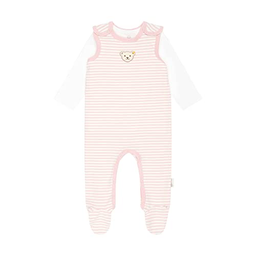 Steiff Unisex Baby Set Strampler mit Fuss + T-Shirt Langarm Kleinkind-Schlafanzüge, Silver PINK, 56 von Steiff