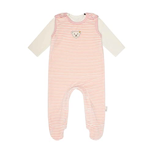 Steiff Unisex Baby Set Strampler mit Fuss + T-Shirt Langarm Kleinkind-Schlafanzüge, Silver PINK, 56 von Steiff