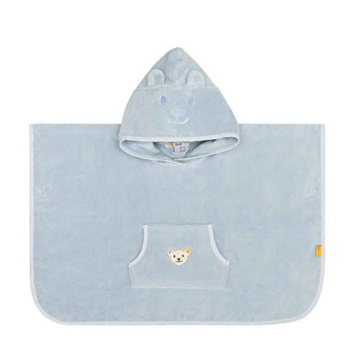 Steiff Bade Poncho blau Celestial Blue, One-Size, flauschig-weicher Frottee trocknet und verwöhnt zarte Haut, Druckknöpfe an den Seiten, mit Kapuze für extra Wärme von Steiff