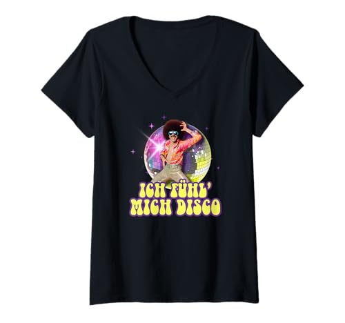 Damen Ich fühl mich Disco Disko Malle Steiffen Christian Schlager T-Shirt mit V-Ausschnitt von Steiffen Christian Disco Disko Kostüm Karneval