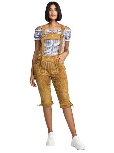 Steigenhöfer Lederhose Damen Tracht Shorts Kniebund - 100% Rindsleder - Clara - Traditionelle Kurze Hose für Frauen - Inklusive verstellbaren Trägern - Dirndl Alternative - Hellbraun - 48 von Steigenhöfer Manufaktur