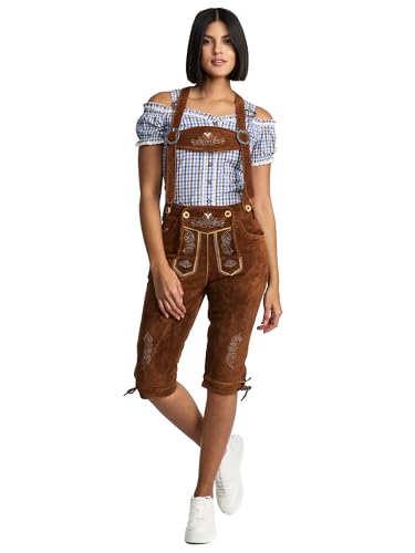 Steigenhöfer Lederhose Damen Tracht Shorts Kniebund - 100% Rindsleder - Clara - Traditionelle Kurze Hose für Frauen - Inklusive verstellbaren Trägern - Dirndl Alternative - Mittelbraun - 48 von Steigenhöfer Manufaktur