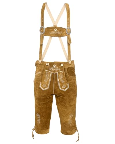 STEIGENHÖFER Lederhose Herren Tracht Kniebund - Reinhold - Trachtenhose mit Trägern - 100% Rindsleder - Traditionelle Echtlederhose - Ideal für Dein Oktoberfest Herren Outfit - Hellbraun - 54 von Steigenhöfer Manufaktur