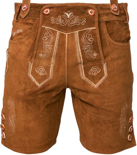 STEIGENHÖFER Lederhose Herren Tracht kurz - Anton - Trachtenhose mit Trägern - 100% Rindsleder - Traditionelle Echtlederhose - Ideal für Dein Oktoberfest Herren Outfit - Mittelbraun - 60 von Steigenhöfer Manufaktur