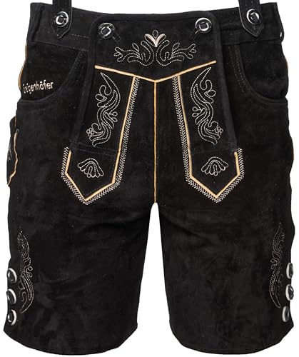 STEIGENHÖFER Lederhose Herren Tracht kurz - Anton - Trachtenhose mit Trägern - 100% Rindsleder - Traditionelle Echtlederhose - Ideal für Dein Oktoberfest Herren Outfit - Schwarz - 48 von Steigenhöfer Manufaktur
