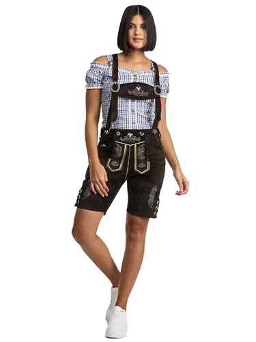 Steigenhöfer Lederhose Damen Tracht Shorts - 100% Rindsleder - Annika - Traditionelle Kurze Hose für Frauen - Inklusive verstellbaren Trägern - Gürtelschlaufe - Dirndl Alternative - Dunkelbraun - 36 von Steigenhöfer Manufaktur