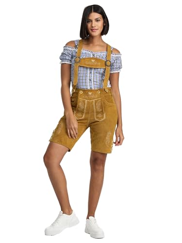 Steigenhöfer Lederhose Damen Tracht Shorts - 100% Rindsleder - Annika - Traditionelle Kurze Hose für Frauen - Inklusive verstellbaren Trägern - Gürtelschlaufe - Dirndl Alternative - Hellbraun - 48 von Steigenhöfer Manufaktur