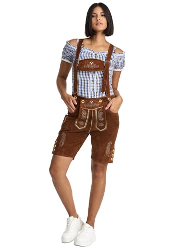 Steigenhöfer Lederhose Damen Tracht Shorts - 100% Rindsleder - Annika - Traditionelle Kurze Hose für Frauen - Inklusive verstellbaren Trägern - Gürtelschlaufe - Dirndl Alternative - Mittelbraun - 46 von Steigenhöfer Manufaktur