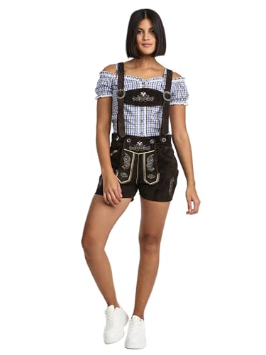 Steigenhöfer Lederhose Damen Tracht Shorts - 100% Rindsleder - Marina - Traditionelle Kurze Hose für Frauen Hot Pants - Inklusive verstellbaren Trägern - Dirndl Alternative - Dunkelbraun - 42 von Steigenhöfer Manufaktur