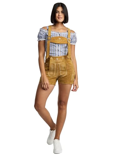 Steigenhöfer Lederhose Damen Tracht Shorts - 100% Rindsleder - Marina - Traditionelle Kurze Hose für Frauen Hot Pants - Inklusive verstellbaren Trägern - Dirndl Alternative - Hellbraun - 44 von Steigenhöfer Manufaktur
