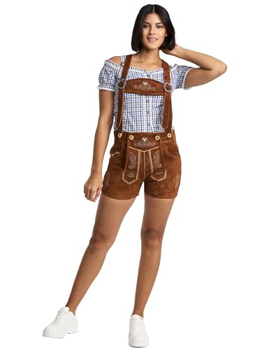 Steigenhöfer Lederhose Damen Tracht Shorts - 100% Rindsleder - Marina - Traditionelle Kurze Hose für Frauen Hot Pants - Inklusive verstellbaren Trägern - Dirndl Alternative - Mittelbraun - 48 von Steigenhöfer Manufaktur