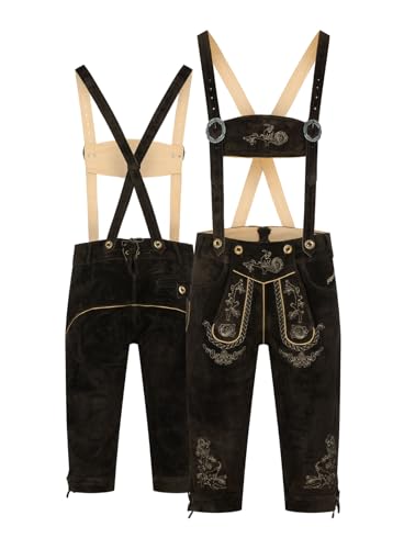 STEIGENHÖFER Lederhose Herren Tracht Kniebund - Alexander - Trachtenhose mit Trägern - 100% Rindsleder - Traditionelle Echtlederhose - Ideal für Dein Oktoberfest Herren Outfit - Dunkelbraun - 58 von Steigenhöfer Manufaktur