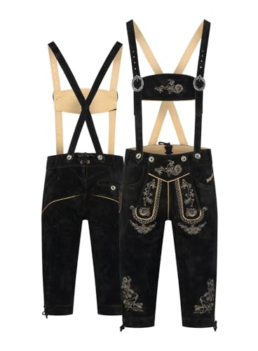 STEIGENHÖFER Lederhose Herren Tracht Kniebund - Alexander - Trachtenhose mit Trägern - 100% Rindsleder - Traditionelle Echtlederhose - Ideal für Dein Oktoberfest Herren Outfit - Schwarz - 62 von Steigenhöfer Manufaktur