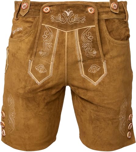 STEIGENHÖFER Lederhose Herren Tracht kurz - Anton - Trachtenhose mit Trägern - 100% Rindsleder - Traditionelle Echtlederhose - Ideal für Dein Oktoberfest Herren Outfit - Hellbraun - 58 von Steigenhöfer Manufaktur
