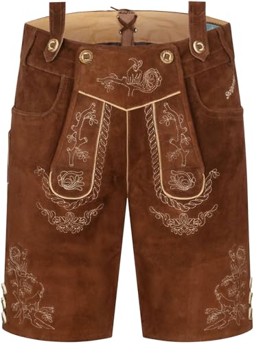 STEIGENHÖFER Lederhose Herren Tracht kurz - Ludwig - Trachtenhose mit Trägern - 100% Rindsleder - Traditionelle Echtlederhose - Ideal für Dein Oktoberfest Herren Outfit - Braun - 56 von Steigenhöfer Manufaktur