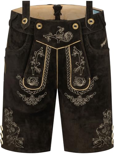 STEIGENHÖFER Lederhose Herren Tracht kurz - Ludwig - Trachtenhose mit Trägern - 100% Rindsleder - Traditionelle Echtlederhose - Ideal für Dein Oktoberfest Herren Outfit - Dunkelbraun - 58 von Steigenhöfer Manufaktur