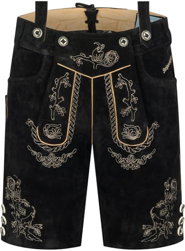 STEIGENHÖFER Lederhose Herren Tracht kurz - Ludwig - Trachtenhose mit Trägern - 100% Rindsleder - Traditionelle Echtlederhose - Ideal für Dein Oktoberfest Herren Outfit - Schwarz - 58 von Steigenhöfer Manufaktur