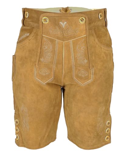 Steigenhöfer Lederhose Damen Tracht Shorts - 100% Rindsleder - Annika - Traditionelle Kurze Hose für Frauen - Inklusive verstellbaren Trägern - Gürtelschlaufe - Dirndl Alternative - Hellbraun - 48 von Steigenhöfer Manufaktur