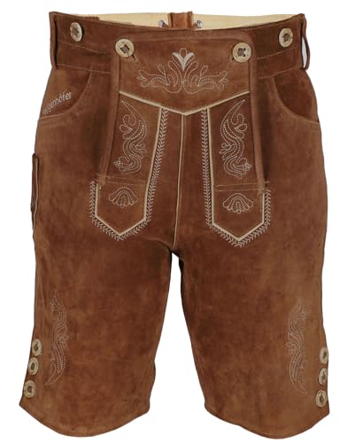 Steigenhöfer Lederhose Damen Tracht Shorts - 100% Rindsleder - Annika - Traditionelle Kurze Hose für Frauen - Inklusive verstellbaren Trägern - Gürtelschlaufe - Dirndl Alternative - Mittelbraun - 44 von Steigenhöfer Manufaktur