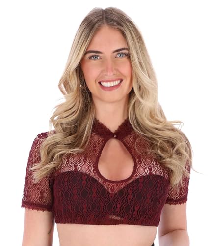 Steigenhöfer Manufaktur Dirndl Bluse Damen mit Perle - Marie - Weicher Stoff mit angenehmen Tragegefühl - Dirndlbluse fürs Oktoberfest Volksfest und weitere Feste - Trachtenbluse Kurzarm - Rot - 32 von Steigenhöfer Manufaktur