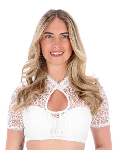 Steigenhöfer Manufaktur Dirndl Bluse Damen mit Perle - Marie - Weicher Stoff mit angenehmen Tragegefühl - Dirndlbluse fürs Oktoberfest Volksfest und weitere Feste - Trachtenbluse Kurzarm - Weiß - 34 von Steigenhöfer Manufaktur