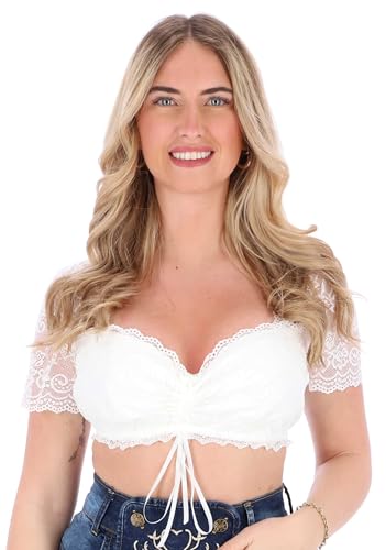 Steigenhöfer Manufaktur Dirndl Bluse Damen mit Verstellbarer Schleife - Gina - Weicher Stoff mit angenehmen Tragegefühl - Dirndlbluse fürs Oktoberfest und Wiesn - Trachtenbluse Kurzarm - Weiß - 38 von Steigenhöfer Manufaktur
