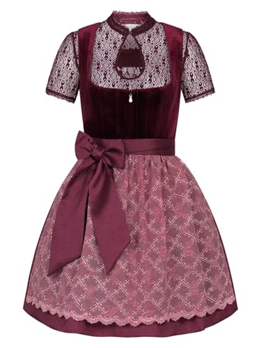 Steigenhöfer Manufaktur Dirndl Damen im Set - Oktoberfest Outfit - Set enthält Kleid Bluse und Schürze - Midi Dirndl mit 60cm Rocklänge - Feine Samtoptik und Perlenapplikation - Franziska - Rot - 38 von Steigenhöfer Manufaktur
