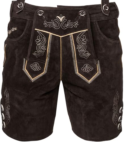 STEIGENHÖFER Lederhose Herren Tracht kurz - Anton - Trachtenhose mit Trägern - 100% Rindsleder - Traditionelle Echtlederhose - Ideal für Dein Oktoberfest Herren Outfit - Dunkelbraun - 58 von Steigenhöfer Manufaktur