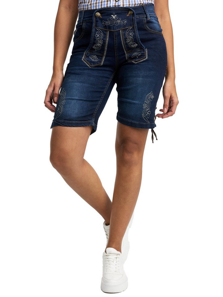 Steigenhöfer Manufaktur Jeansshorts im Lederhosen Look - Damen Shorts - Stretch für Komfort - Capri Jeans Traditionelles Design - Ideal für Oktoberfest usw. - auch als 3/4 Hose von Steigenhöfer Manufaktur