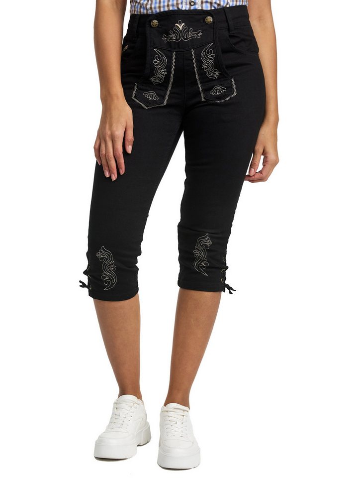 Steigenhöfer Manufaktur Jeansshorts im Lederhosen Look - Damen Shorts - Stretch für Komfort - Capri Jeans Traditionelles Design - Ideal für Oktoberfest usw. - auch als 3/4 Hose von Steigenhöfer Manufaktur