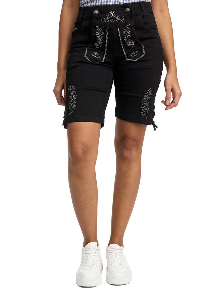 Steigenhöfer Manufaktur Jeansshorts im Lederhosen Look - Damen Shorts - Stretch für Komfort - Capri Jeans Traditionelles Design - Ideal für Oktoberfest usw. - auch als 3/4 Hose von Steigenhöfer Manufaktur