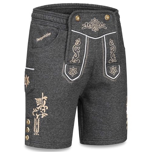 Steigenhöfer Manufaktur Kurze Trachten Jogginghose mit Kordelzug im Lederhosen Look - Moritz - Jogging Lederhose Herren Tracht für Oktoberfest Wiesn und weitere Feierlichkeiten - Anthrazit - S von Steigenhöfer Manufaktur