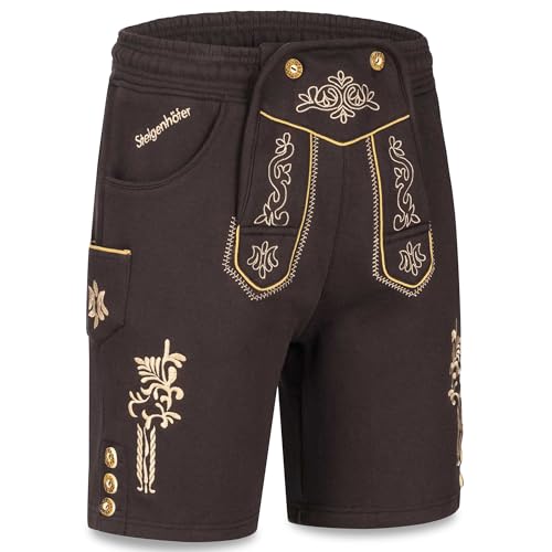 Steigenhöfer Manufaktur Kurze Trachten Jogginghose mit Kordelzug im Lederhosen Look - Moritz - Jogging Lederhose Herren Tracht für Oktoberfest Wiesn und weitere Feierlichkeiten - Braun - L von Steigenhöfer Manufaktur